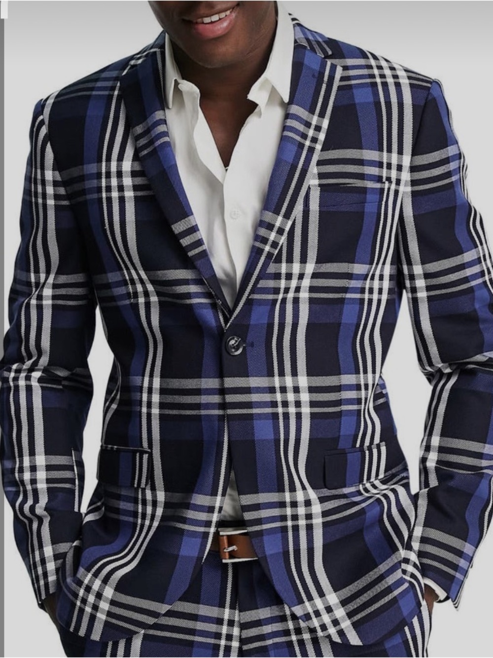 Topman Tartan Men's Blue Plaid Blazer - Classic Two-Button Sport Coat